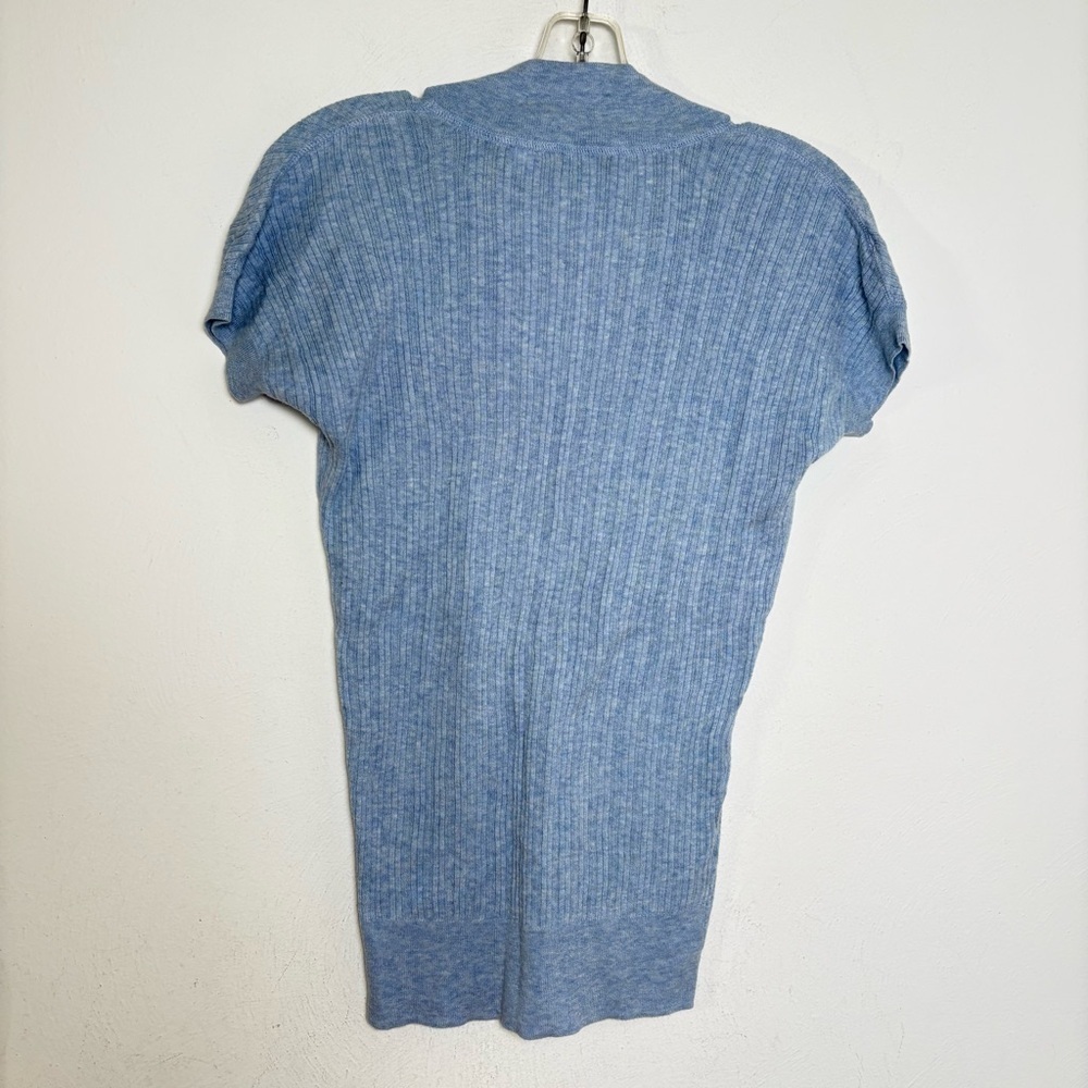 MODA INTERNATIONAL Vintage Y2K Sky Blue V-Neck Ribbed Cotton Short Sleeve Top - Picture 2 of 13